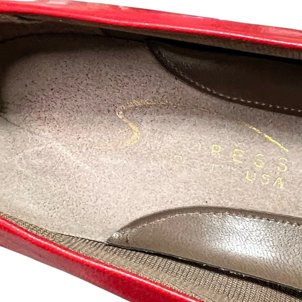 Vtg Easy Spirit Leather Pumps Sz 9 Red Beaded Bow Detail 2.75
